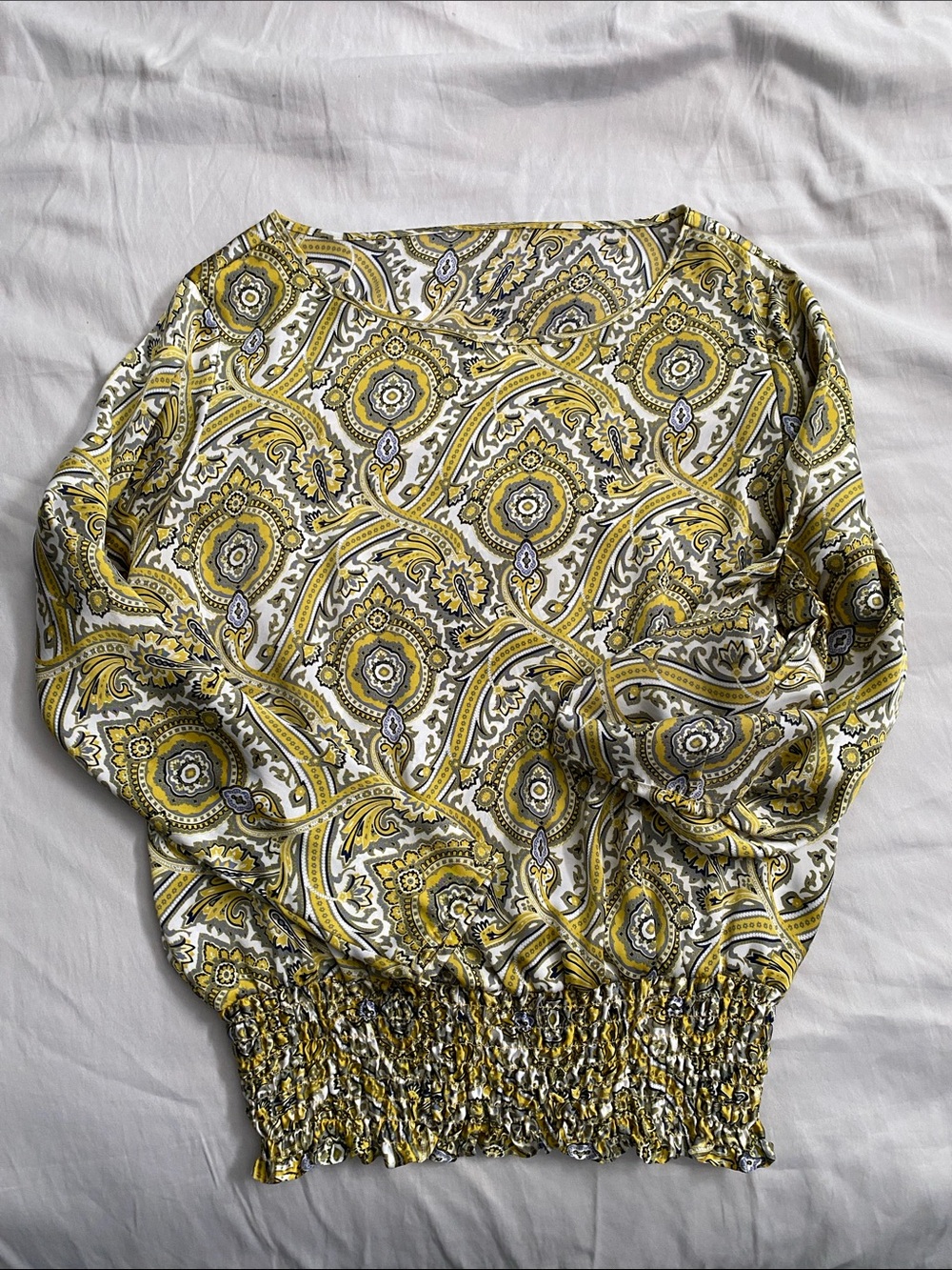 Michael Kors Yellow Paisley Print 3/4 Long Sleeve Blouse